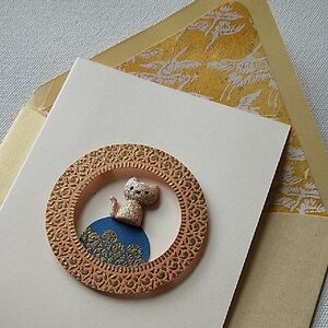 Elegant Cat Greeting Card with Gold Accents